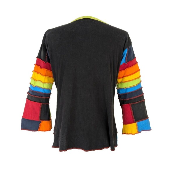 Topaz Pullover Size XL Colorblock Patchwork Nepal Bell Sleeve V-Neck Top - Picture 4 of 7